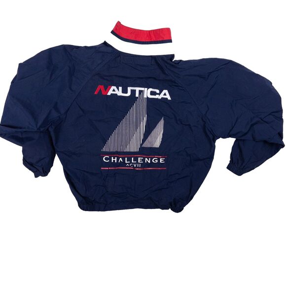 Vintage 90s Nautica Challenge XCVII Windbreaker Jacket L Navy Red Sailing Logo - Picture 6 of 7
